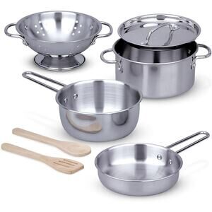 Melissa & Doug Stainless Steel Pots & Pans, 8 Piece Play Kitchen Set NWT